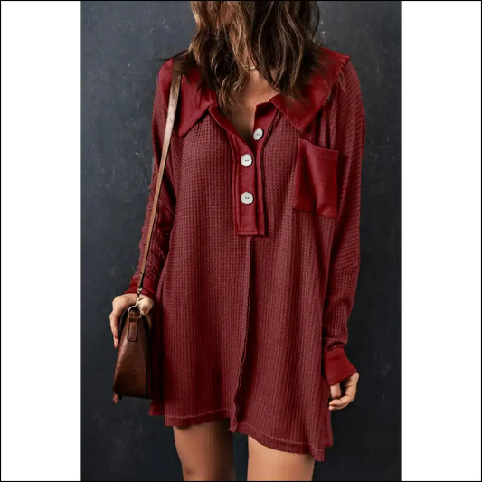 Warning: May Cause Excessive Staring - Chic Red Wfle Top from Needful Things 😈 - Xs - Long Sleeve Tops Shirts & on Sale Worldwide Shipping