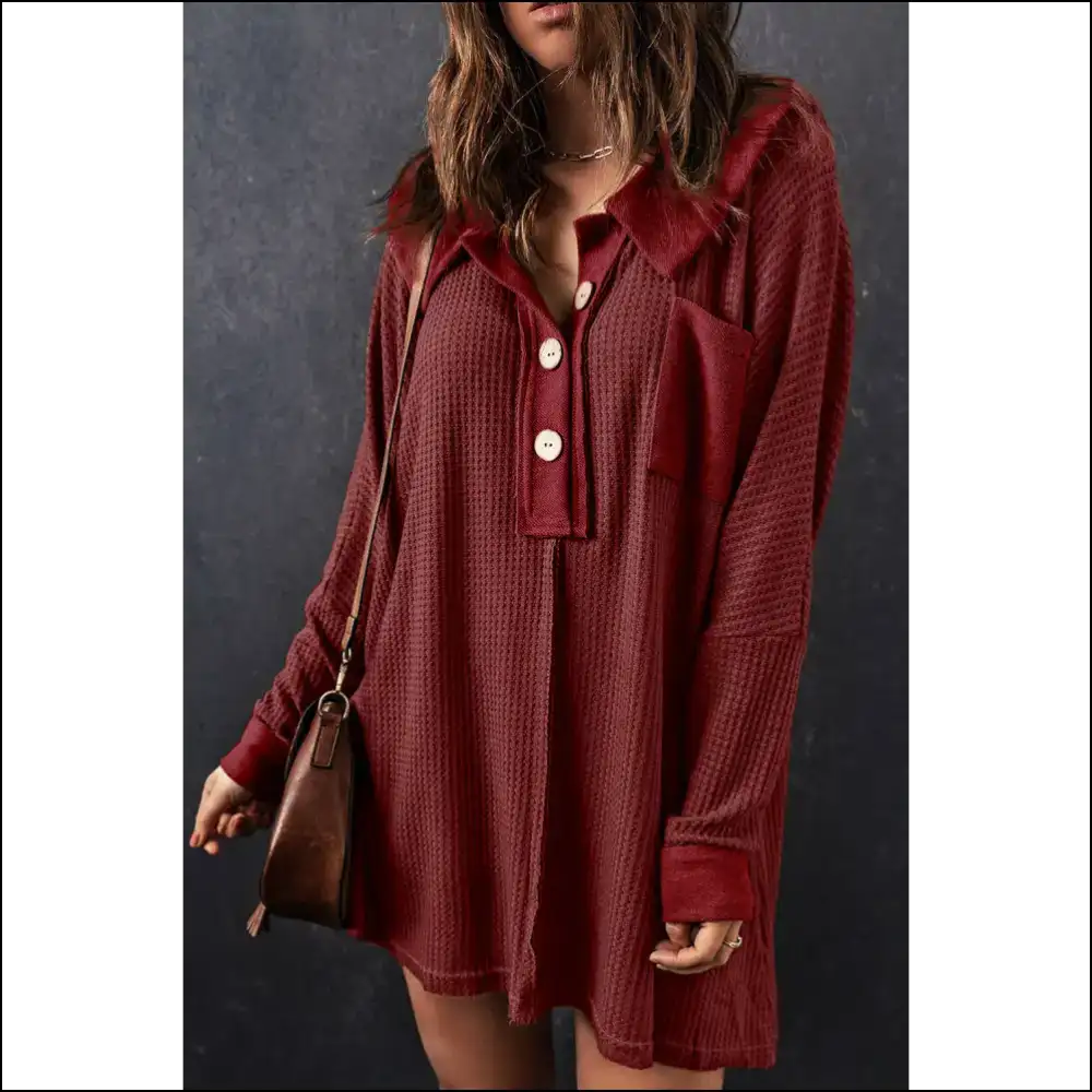 Warning: May Cause Excessive Staring - Chic Red Wfle Top from Needful Things 😈 - Long Sleeve Tops Shirts & on Sale Worldwide Shipping