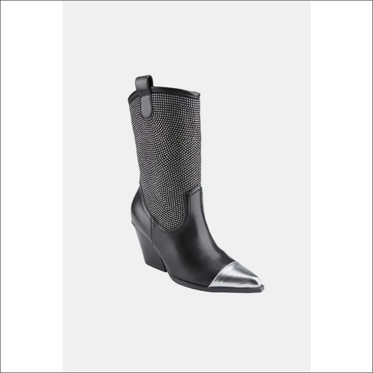 Weeboo Chunky Heel Rhinestone Western Cowboy Boots - Black / 6.5 - on Sale Worldwide Shipping