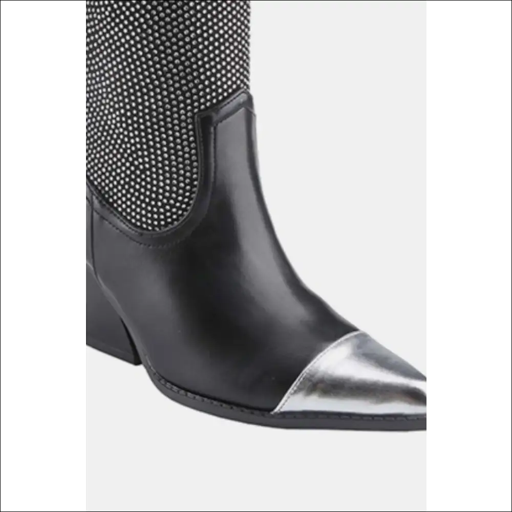 Weeboo Chunky Heel Rhinestone Western Cowboy Boots - on Sale Worldwide Shipping