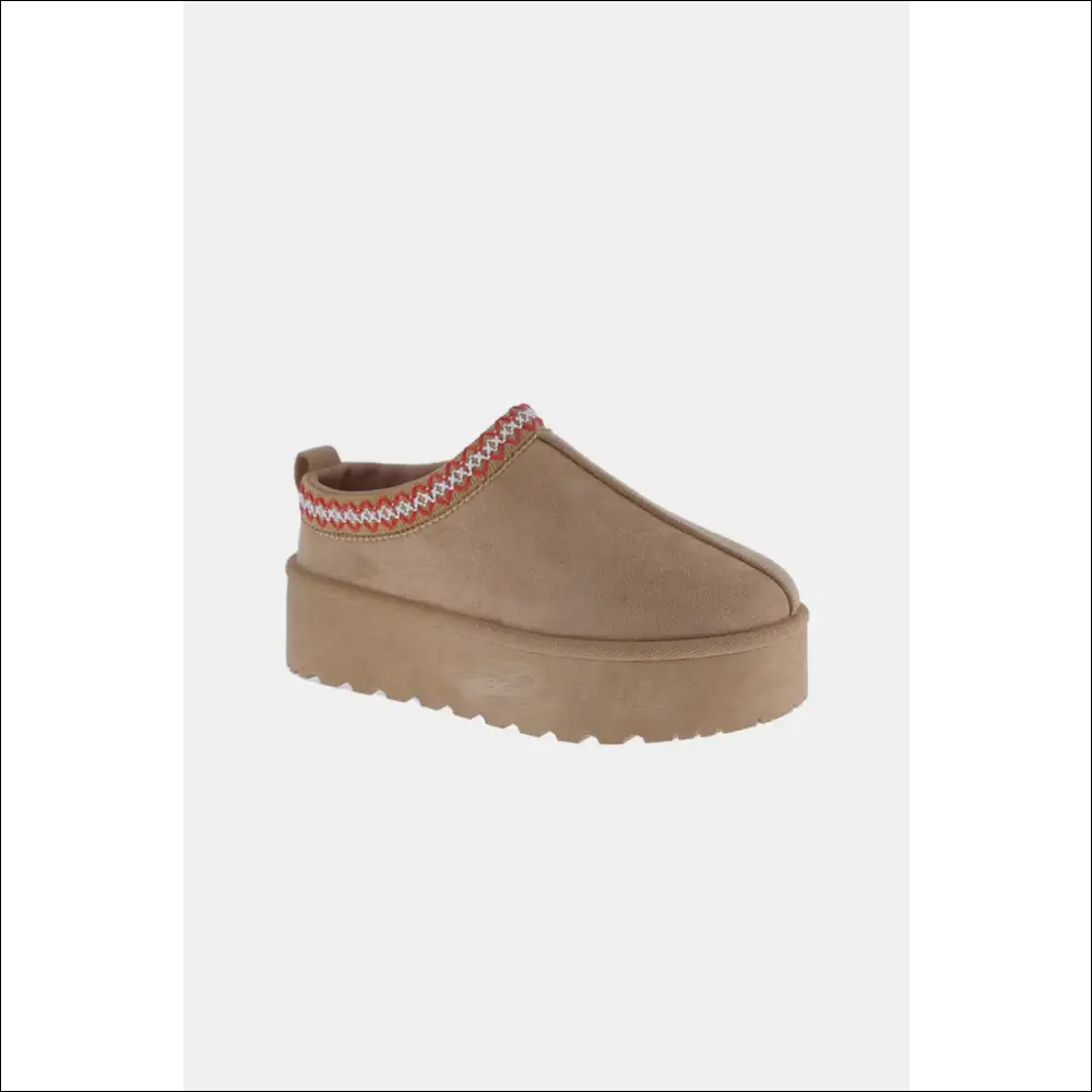 Weeboo Platform Embroidered Trim Slip-on Boots - Tan / 11 - on Sale Worldwide Shipping