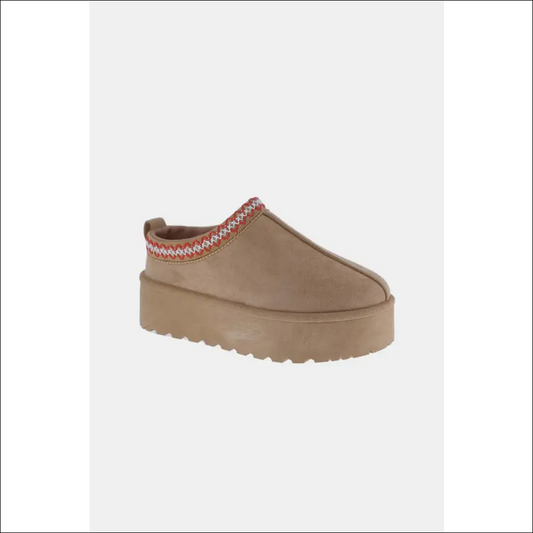 Weeboo Platform Embroidered Trim Slip-on Boots - Tan / 11 - on Sale Worldwide Shipping