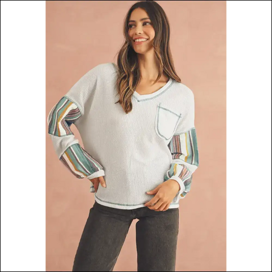 Wfle Knit so Good It’s Stripe-tastic Says Needful Things 🤪 Chic White Striped Patchwork! - Xs - Long Sleeve Tops Shirts & on Sale Worldwide