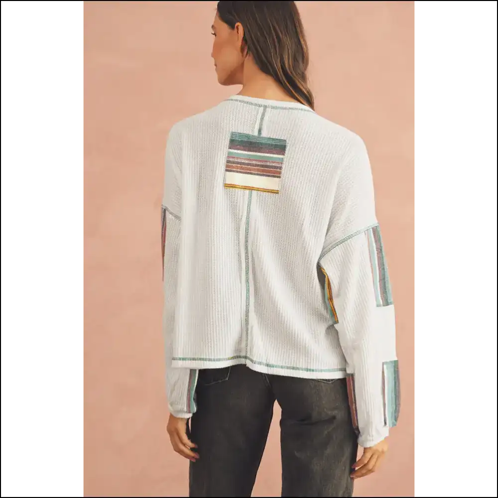 Wfle Knit so Good It’s Stripe-tastic Says Needful Things 🤪 Chic White Striped Patchwork! - Long Sleeve Tops Shirts & on Sale Worldwide