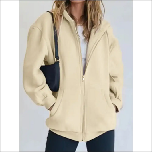 When Life Gets Tough Look Chic in our Zip-up Drawstring Hoodie! 😄✨ - Ivory / s - Sweatshirts & Hoodies on Sale Worldwide Shipping