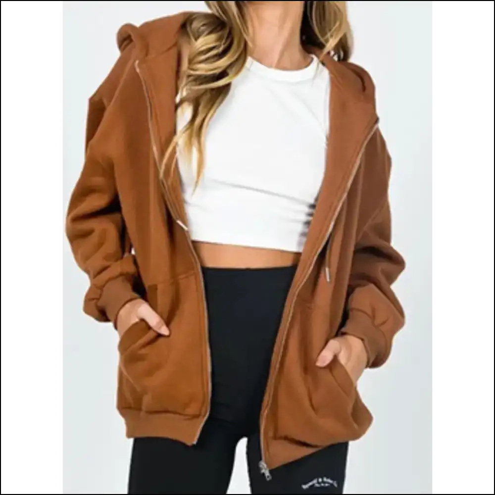 When Life Gets Tough Look Chic in our Zip-up Drawstring Hoodie! 😄✨ - Caramel / m - Sweatshirts & Hoodies on Sale Worldwide Shipping