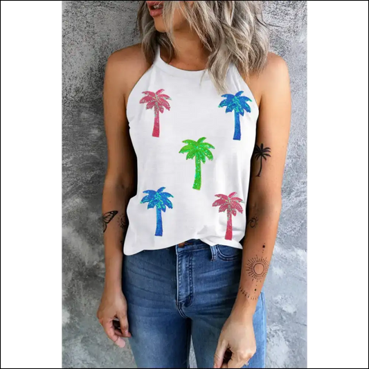 When Life Gives you Lemons Wear a Sequin Coconut Tree Tank! 🌴✨ - White / s - Tank Tops on Sale Worldwide Shipping