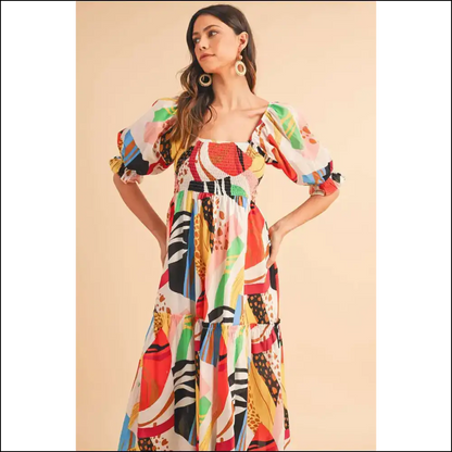White Abstract Maxi Dress: Queen & Ready to Rule! 👑 - Dresses on Sale Worldwide Shipping