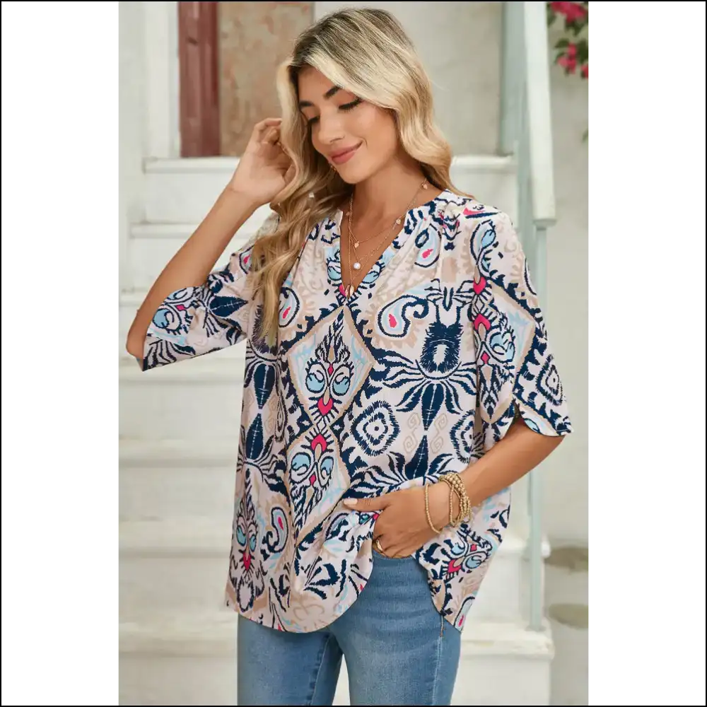 White Abstract Print Blouse: your Closet’s New Bff () 😜 - Blouses on Sale Worldwide Shipping