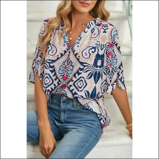 White Abstract Print Blouse: your Closet’s New Bff () 😜 - s - Blouses on Sale Worldwide Shipping