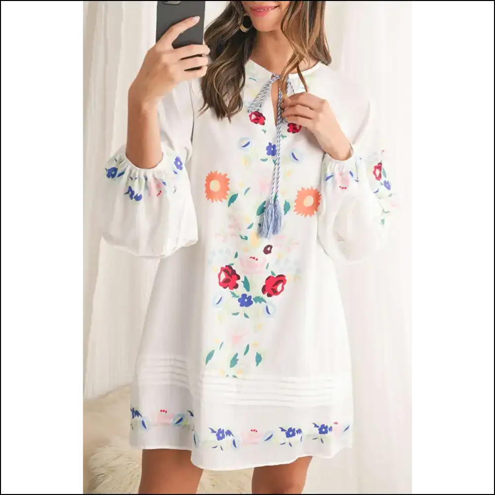 White Boho Floral Mini Dress: so Cute It’s Practically Illegal 😇 - s - Short Dresses on Sale Worldwide Shipping