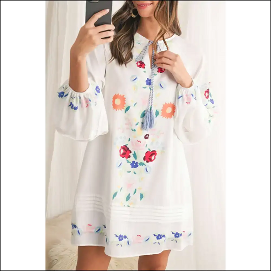 White Boho Floral Mini Dress: so Cute It’s Practically Illegal 😇 - s - Short Dresses on Sale Worldwide Shipping