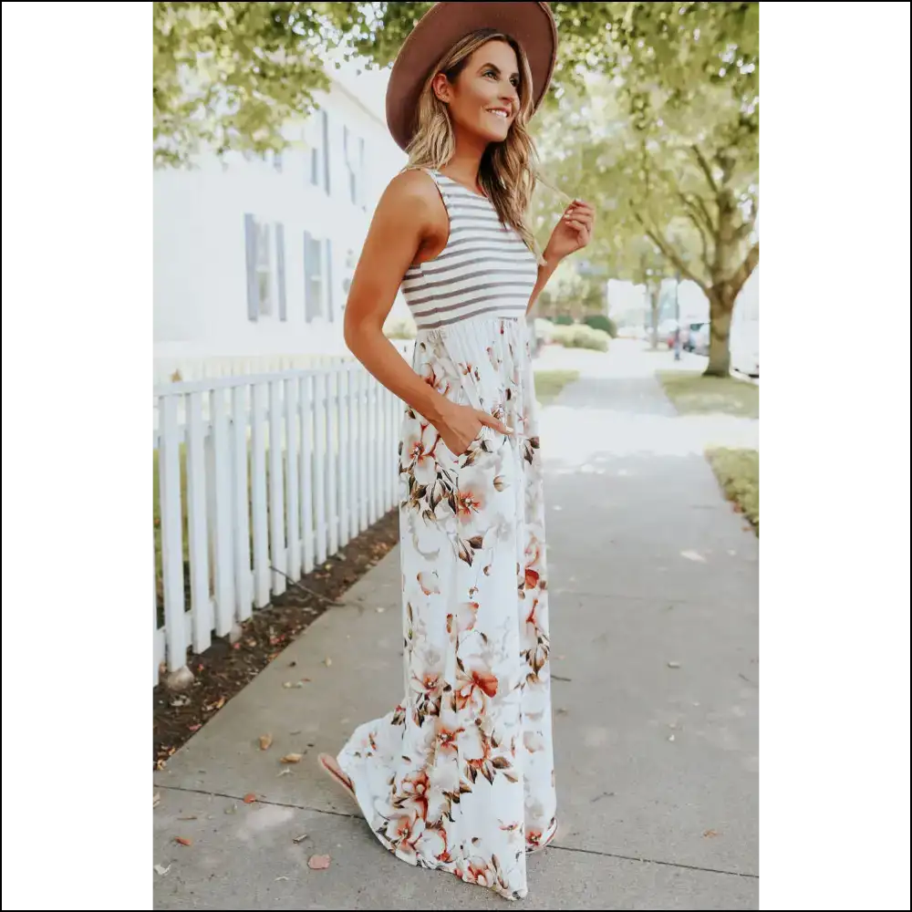 White Boho Stripes Dress: from Garden Stroll to Total Stunner 🌼 - Maxi Dresses on Sale Worldwide Shipping