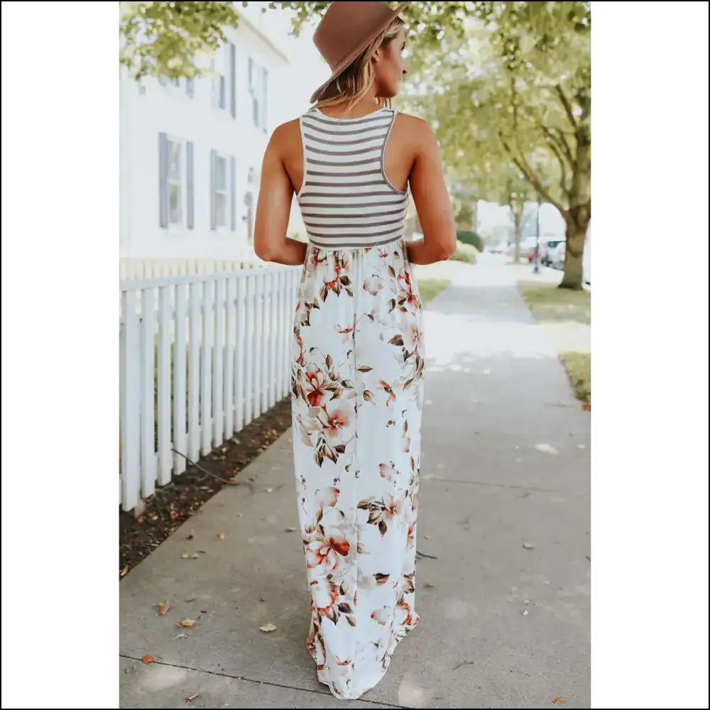 White Boho Stripes Dress: from Garden Stroll to Total Stunner 🌼 - Maxi Dresses on Sale Worldwide Shipping