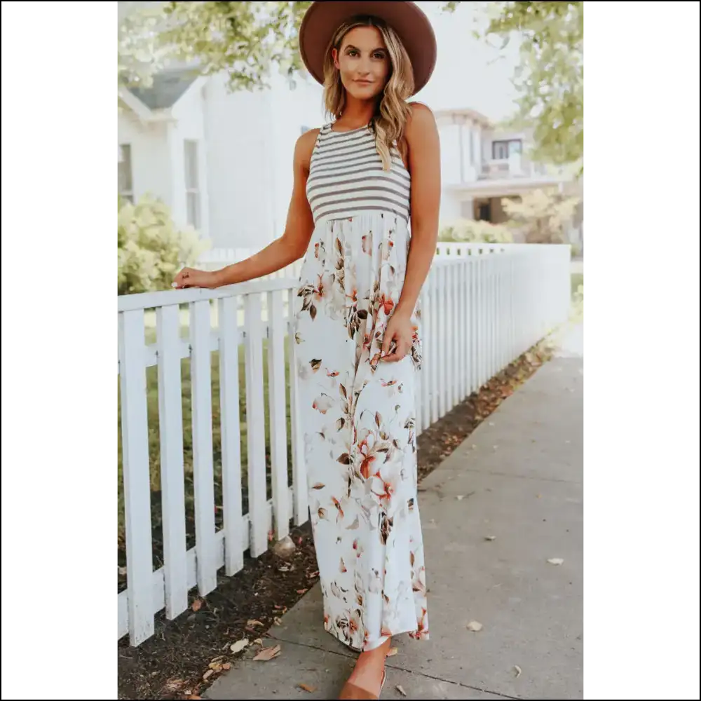 White Boho Stripes Dress: from Garden Stroll to Total Stunner 🌼 - Maxi Dresses on Sale Worldwide Shipping