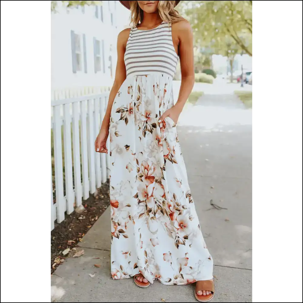 White Boho Stripes Dress: from Garden Stroll to Total Stunner 🌼 - s - Maxi Dresses on Sale Worldwide Shipping