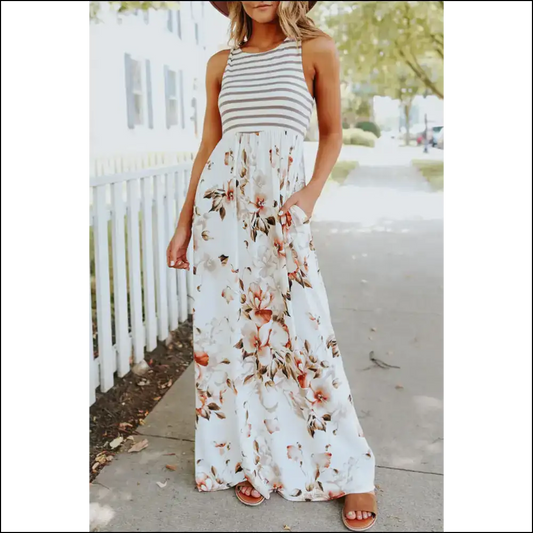 White Boho Stripes Dress: from Garden Stroll to Total Stunner 🌼 - s - Maxi Dresses on Sale Worldwide Shipping