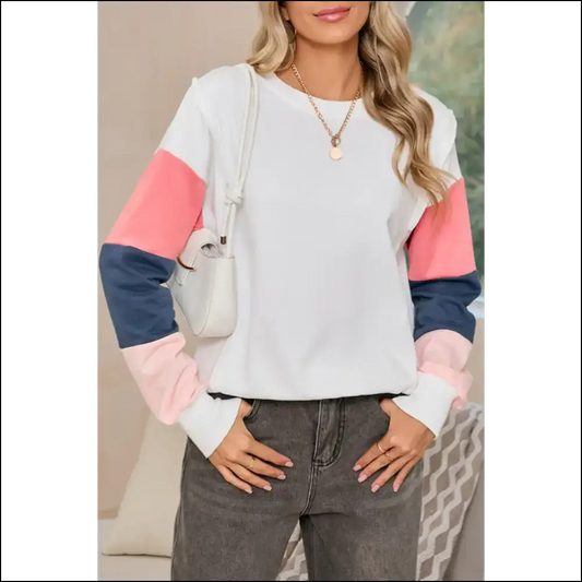 White Color Block Sleeve: Finally a Top that Understands my Chaos 🤪 - s - Long Sleeve Tops Shirts & on Sale Worldwide Shipping