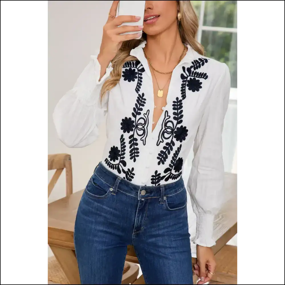 White Floral Embroidered Boho Shirt: Runway Ready (even if Youre just) s - Long Sleeve Tops Shirts & on Sale Worldwide Shipping