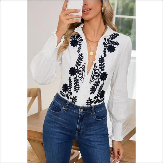 White Floral Embroidered Boho Shirt: Runway Ready (even if Youre just) s - Long Sleeve Tops Shirts & on Sale Worldwide Shipping