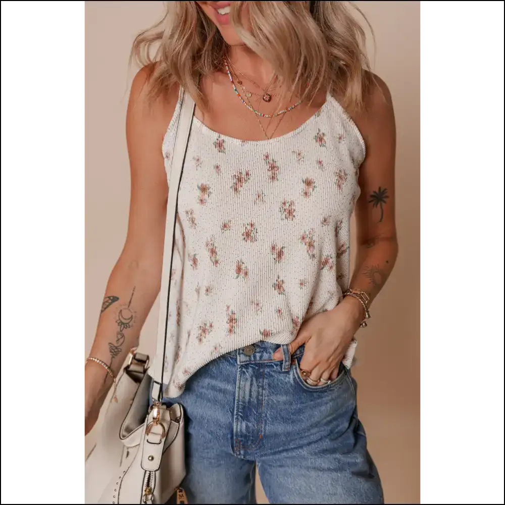 White Floral Print Spaghetti Strap: so Hot it Hurts 🥵 - Camisoles Tank Tops on Sale Worldwide Shipping