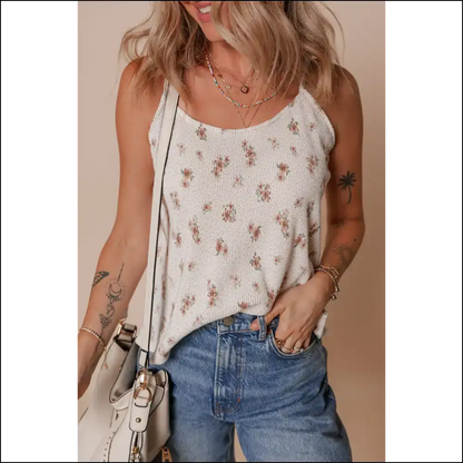 White Floral Print Spaghetti Strap: so Hot it Hurts 🥵 - Camisoles Tank Tops on Sale Worldwide Shipping
