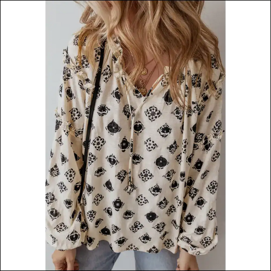 White Flower Print Blouse: from Frumpy to 🌸 - s - Blouses on Sale Worldwide Shipping