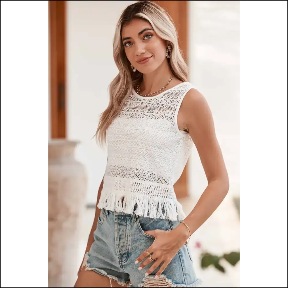 White Fringe Hem Lace Tank: Needful Things’ Sass Top! 😜 - Knit Tops on Sale Worldwide Shipping