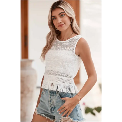 White Fringe Hem Lace Tank: Needful Things’ Sass Top! 😜 - Knit Tops on Sale Worldwide Shipping