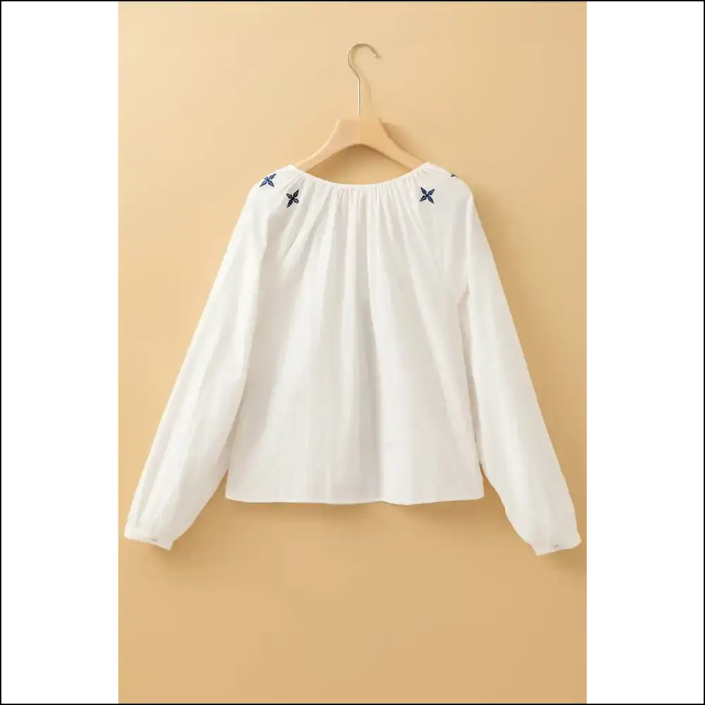 White Geometric Embroidered Blouse: i Woke Up Like this 😜 Needful Things - Blouses on Sale Worldwide Shipping