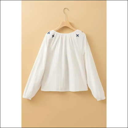 White Geometric Embroidered Blouse: i Woke Up Like this 😜 Needful Things - Blouses on Sale Worldwide Shipping