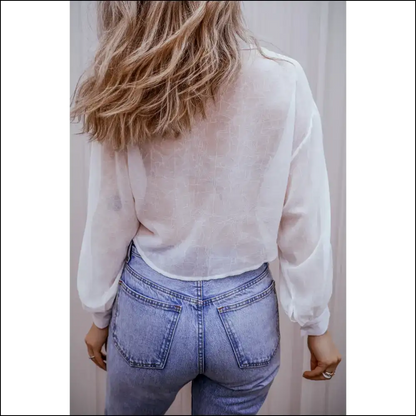 White Knotted Sheer Shirt: Breezy Hide the Nips! Needful Things. 😜 - Long Sleeve Tops Shirts & on Sale Worldwide Shipping