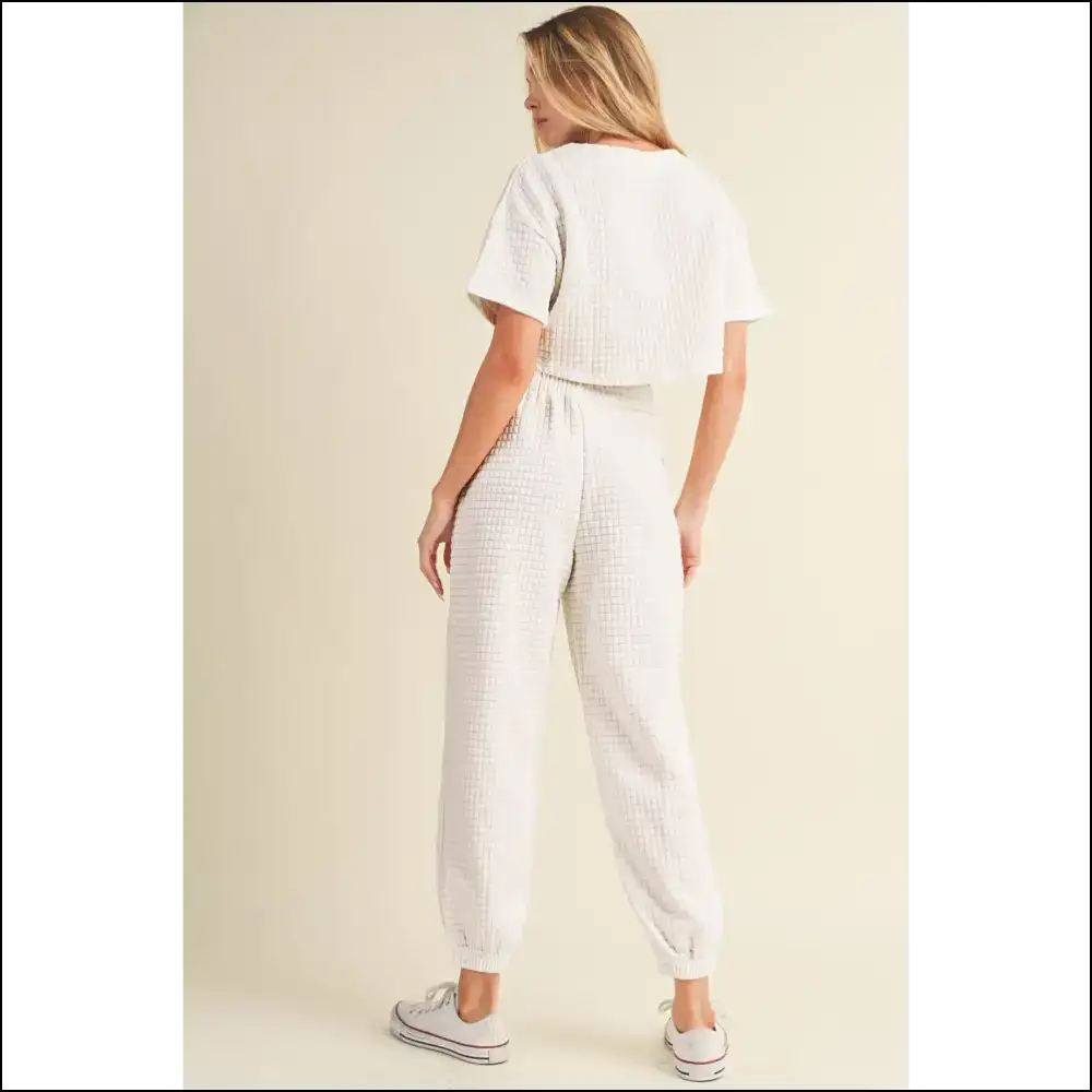 White Lattice Cropped Tee Set: so Comfy It’s Criminal 💀 Needful Things - Black / s - Two Piece Pants Sets on Sale Worldwide Shipping