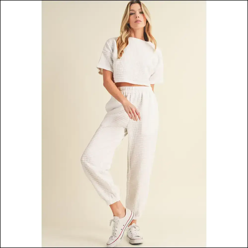 White Lattice Cropped Tee Set: so Comfy It’s Criminal 💀 Needful Things - Two Piece Pants Sets on Sale Worldwide Shipping