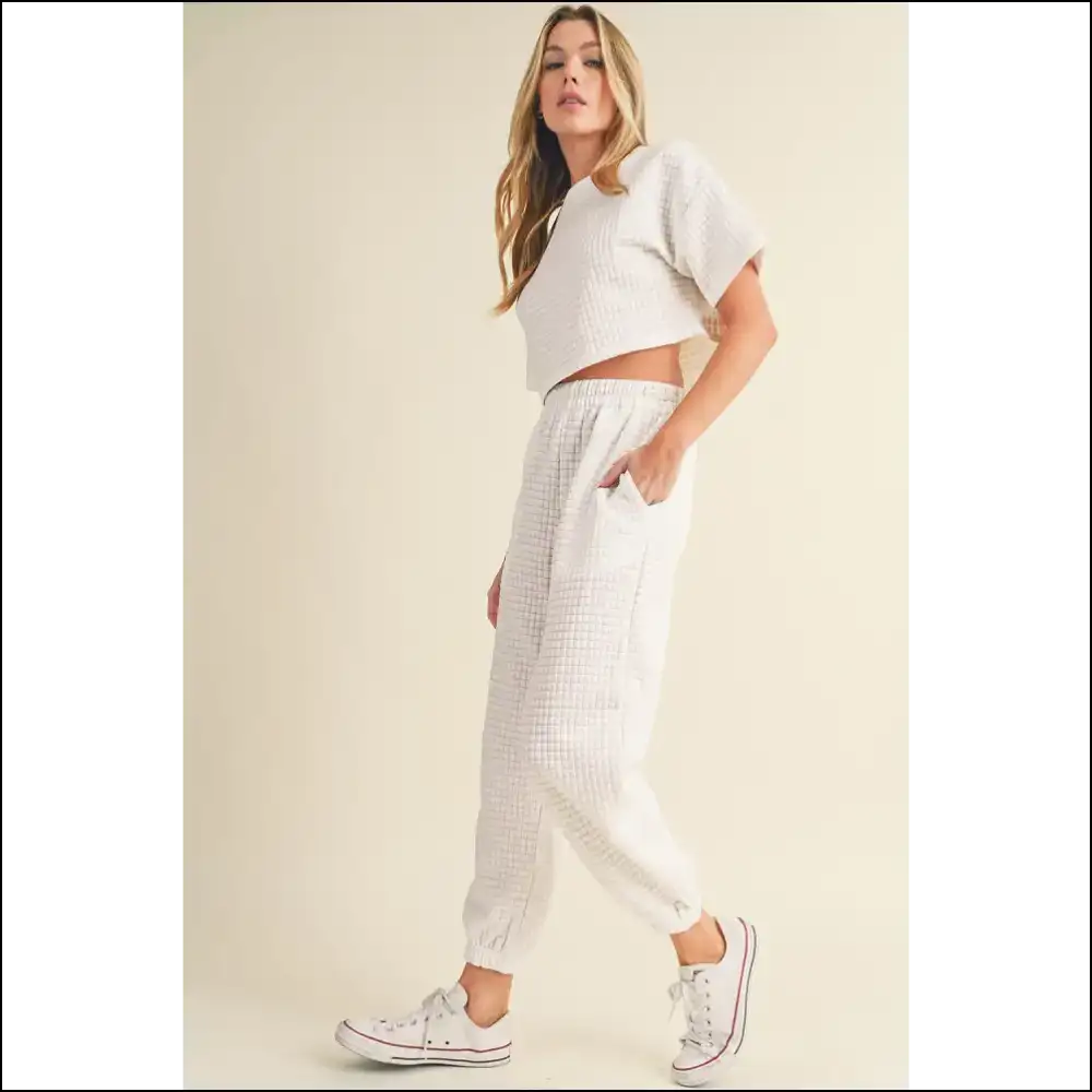 White Lattice Cropped Tee Set: so Comfy It’s Criminal 💀 Needful Things - Two Piece Pants Sets on Sale Worldwide Shipping