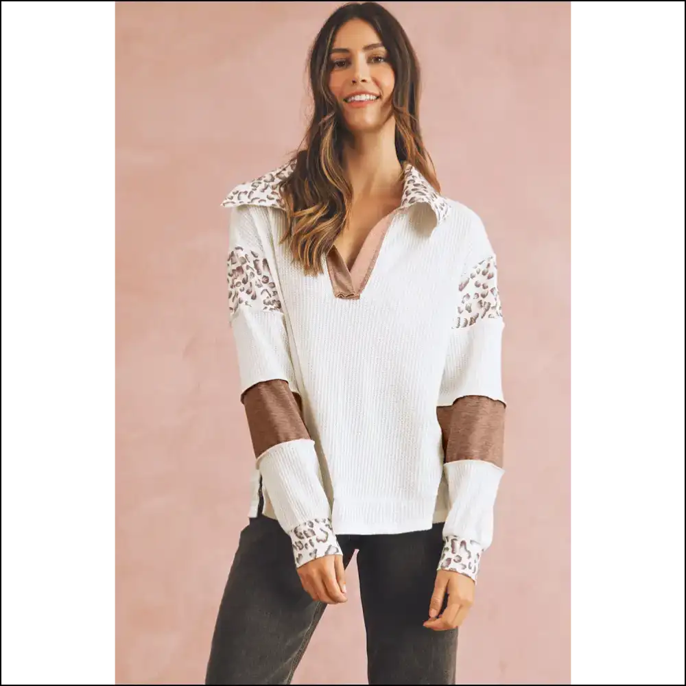 White Leopard Patchwork: so Good It’s Wild 🐆 - Long Sleeve Tops Shirts & on Sale Worldwide Shipping