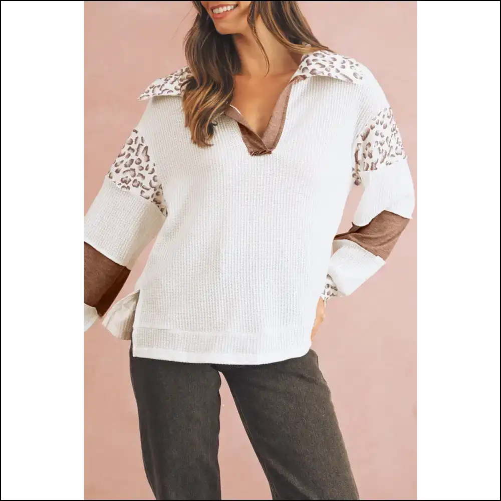 White Leopard Patchwork: so Good It’s Wild 🐆 - s - Long Sleeve Tops Shirts & on Sale Worldwide Shipping