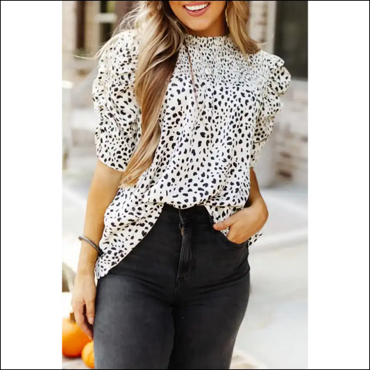 White Leopard Smocked: so Wild it Should be Illegal 🐆 Needful Things - s - Blouses on Sale Worldwide Shipping
