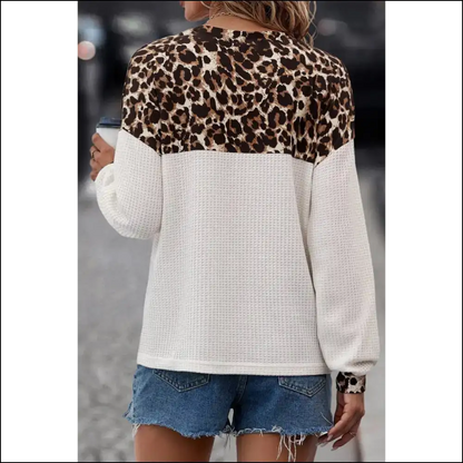 White Leopard Wfle Knit: so Cozy It’s Purr-fect! 🐆 Needful Things - Long Sleeve Tops Shirts & on Sale Worldwide Shipping