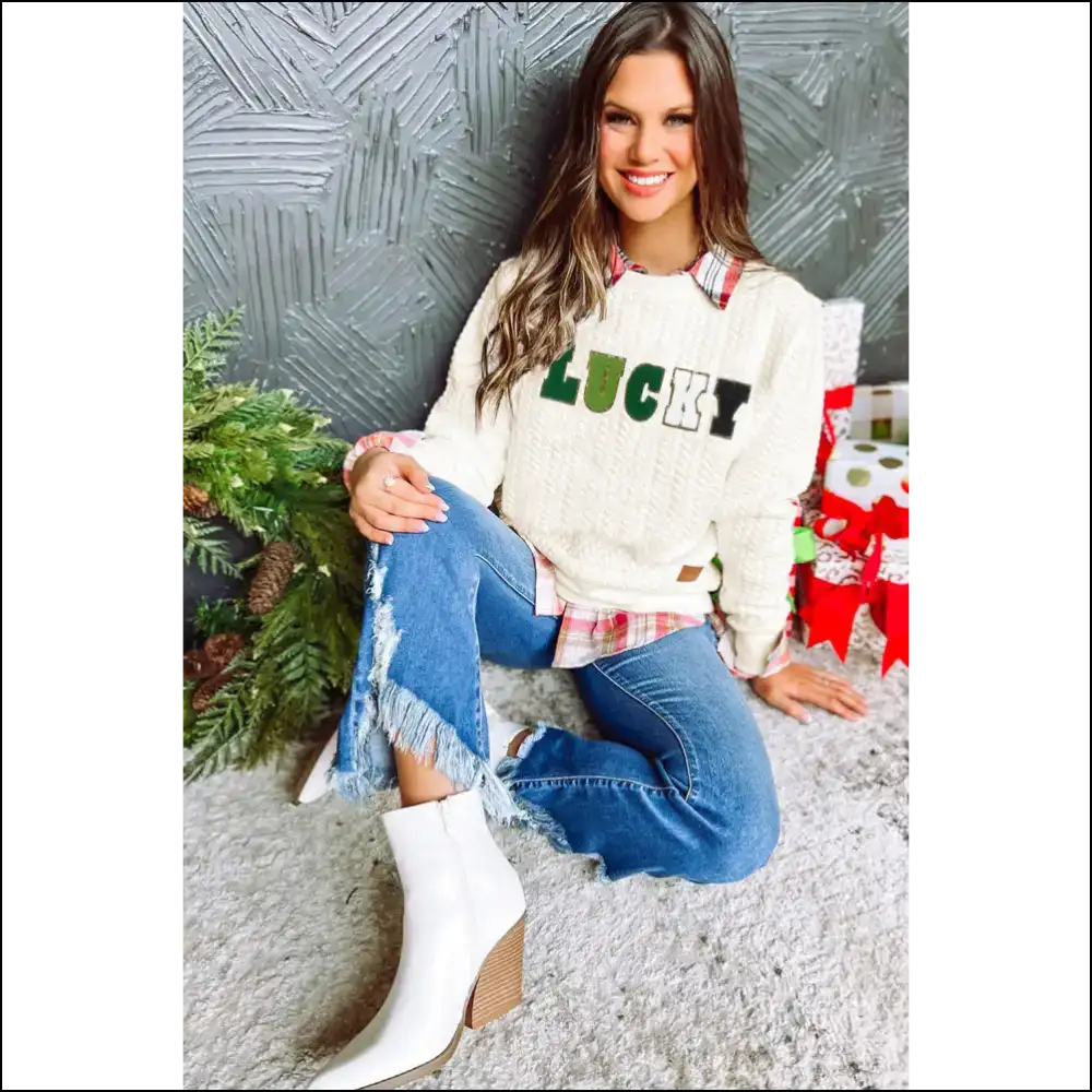 White Lucky Letter Sweatshirt: so Comfy Youll Think you Died 😇 - Sweatshirts & Hoodies on Sale Worldwide Shipping