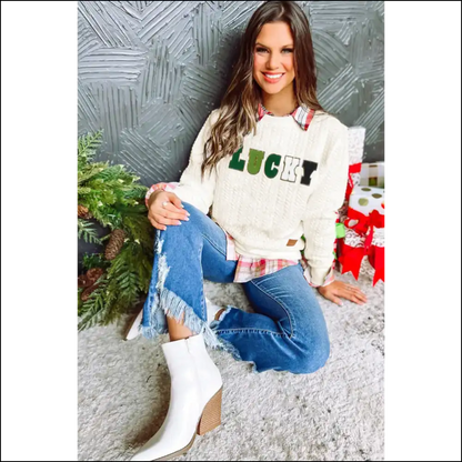 White Lucky Letter Sweatshirt: so Comfy Youll Think you Died 😇 - Sweatshirts & Hoodies on Sale Worldwide Shipping