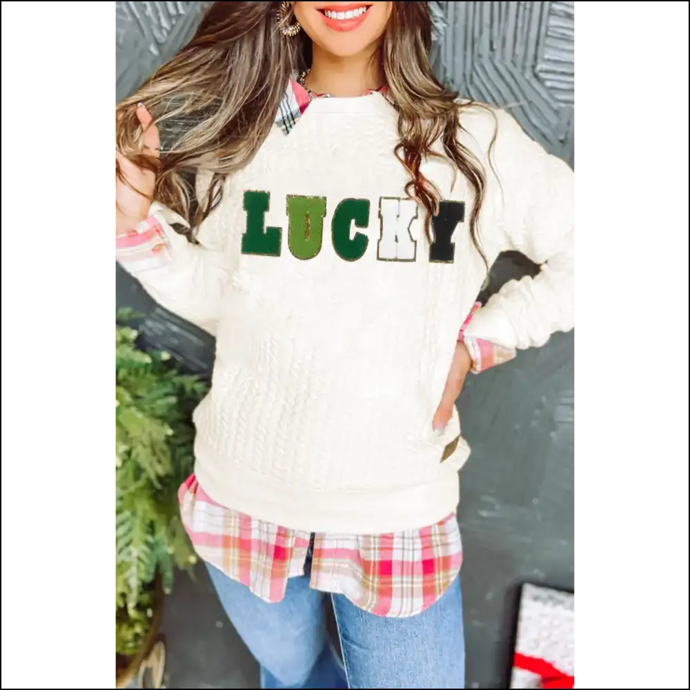 White Lucky Letter Sweatshirt: so Comfy Youll Think you Died 😇 - s - Sweatshirts & Hoodies on Sale Worldwide Shipping