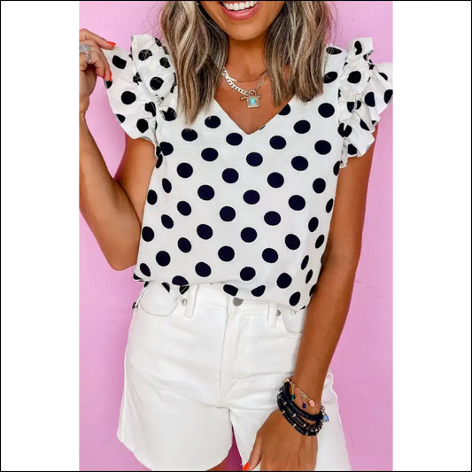 White Polka Dot Ruffle Blouse: Instant Hot Mess 😜 - Needful Things - s - Blouses on Sale Worldwide Shipping