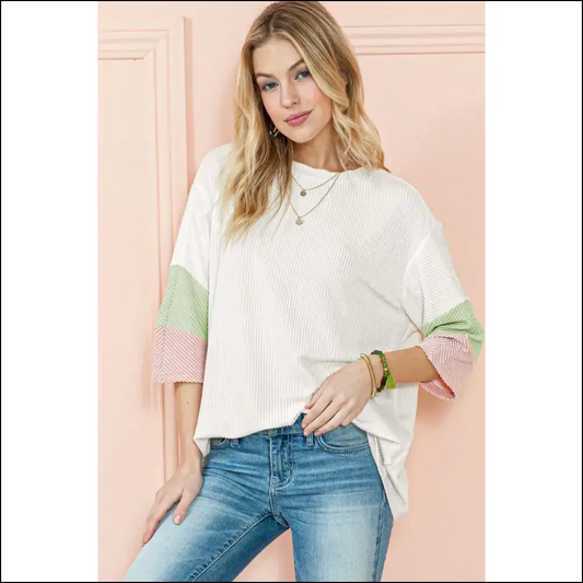 White Ribbed Colorblock Tee: so Chic it Hurts (but Looks Good Needful Things 😉) - s - t Shirts on Sale Worldwide Shipping