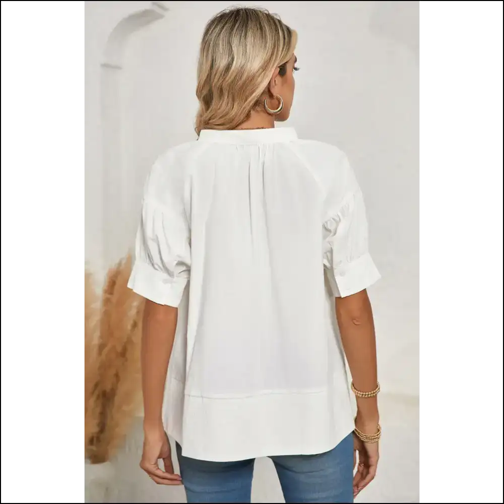 White Ruched Bubble Sleeve Top Wardrobe’s New Bff - Blouses on Sale Worldwide Shipping