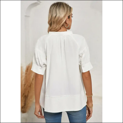 White Ruched Bubble Sleeve Top Wardrobe’s New Bff - Blouses on Sale Worldwide Shipping