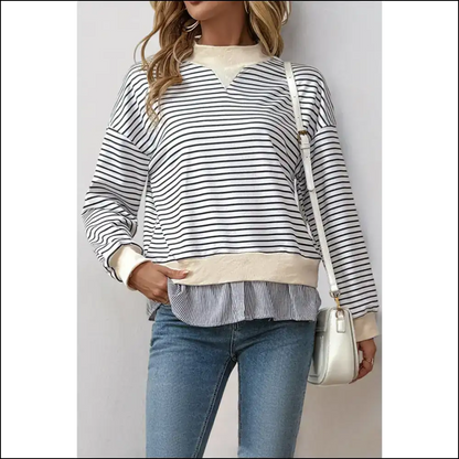 White Stripe Patchwork: Finally a Top that Doesn’t Suck! 🤪 Needful Things - s - Long Sleeve Tops Shirts & on Sale Worldwide Shipping