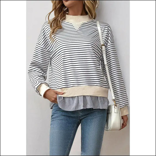 White Stripe Patchwork: Finally a Top that Doesn’t Suck! 🤪 Needful Things - s - Long Sleeve Tops Shirts & on Sale Worldwide Shipping