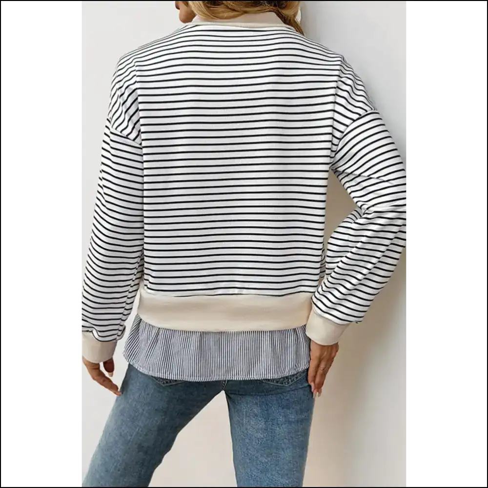 White Stripe Patchwork: Finally a Top that Doesn’t Suck! 🤪 Needful Things - Long Sleeve Tops Shirts & on Sale Worldwide Shipping