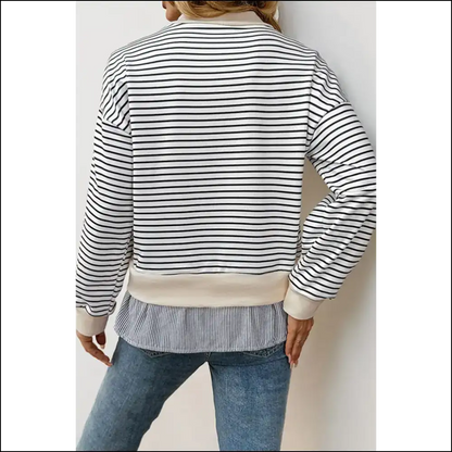 White Stripe Patchwork: Finally a Top that Doesn’t Suck! 🤪 Needful Things - Long Sleeve Tops Shirts & on Sale Worldwide Shipping